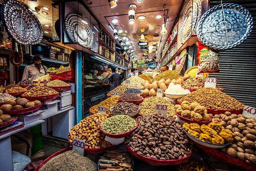 Various spices displayed in a market