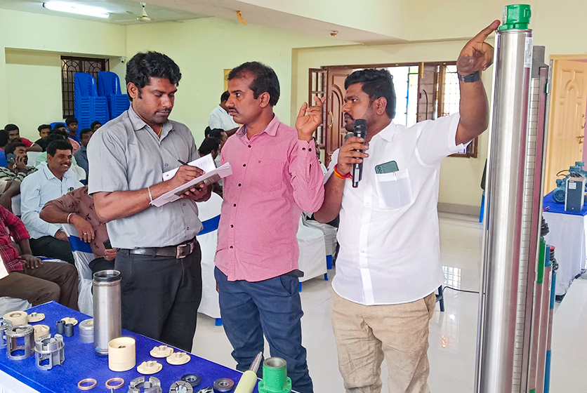 Taro Pumps sales manager explaining Taro products to mechanics