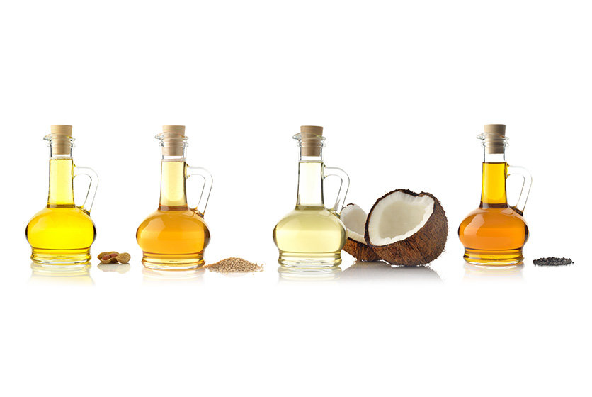 Various types of cooking oils in bottles